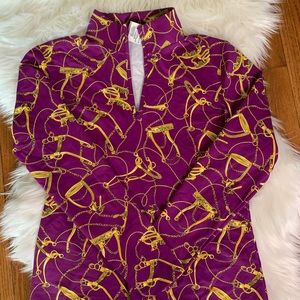 J. McLaughlin half zip Bedford Top purple and gold pattern